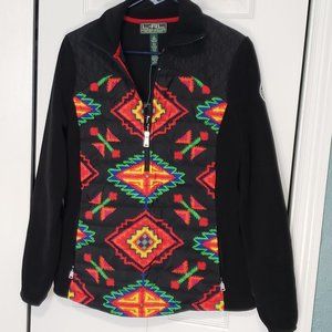 Lauren Active, RL Quilted Western Pattern Black Fleece Pullover, Women's M